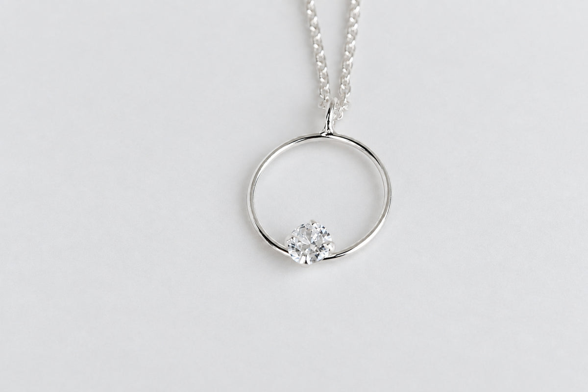 Sterling Silver Circle with CZ Necklace
