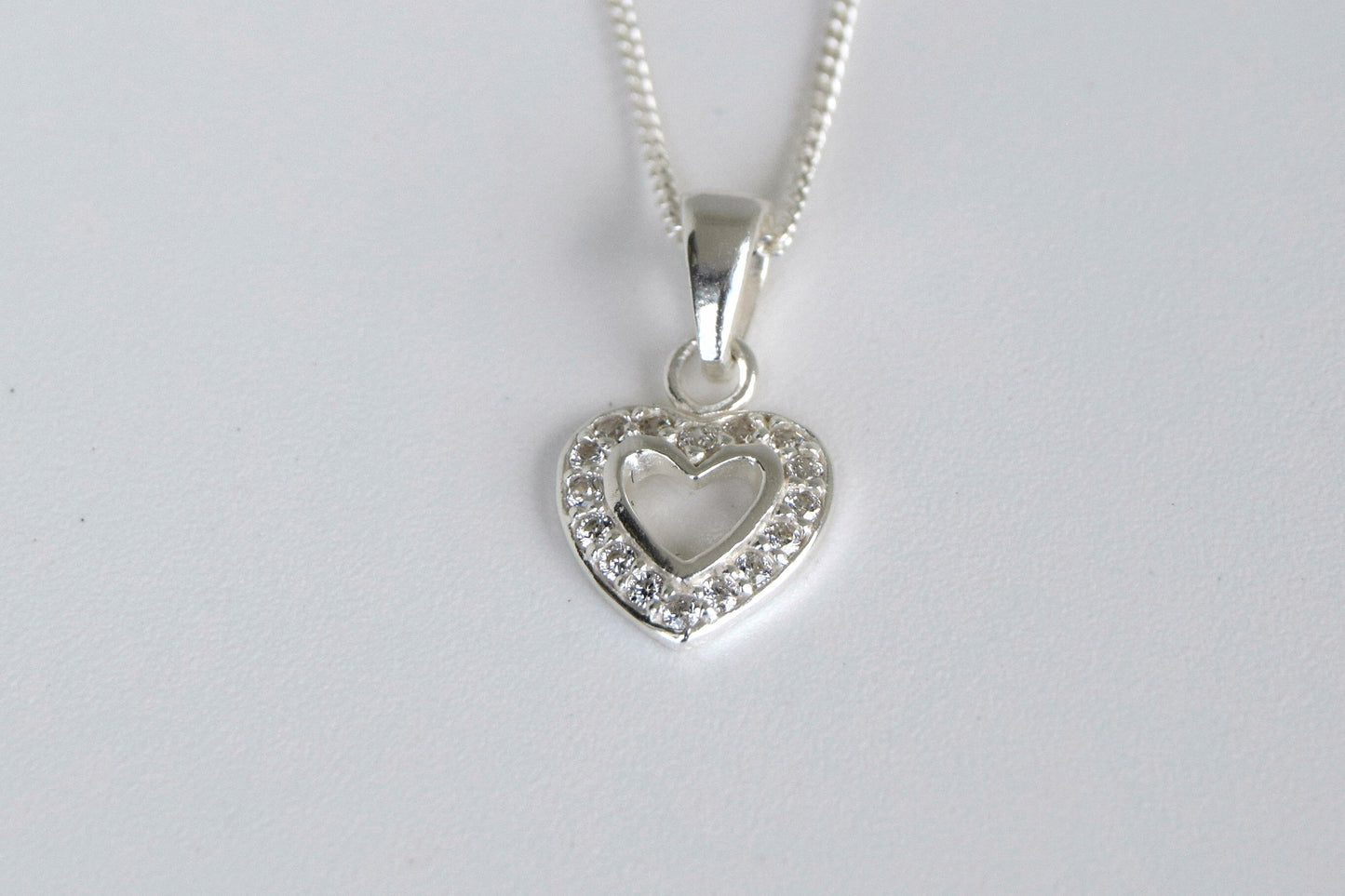 Sterling Silver Cluster CZ Heart Necklace