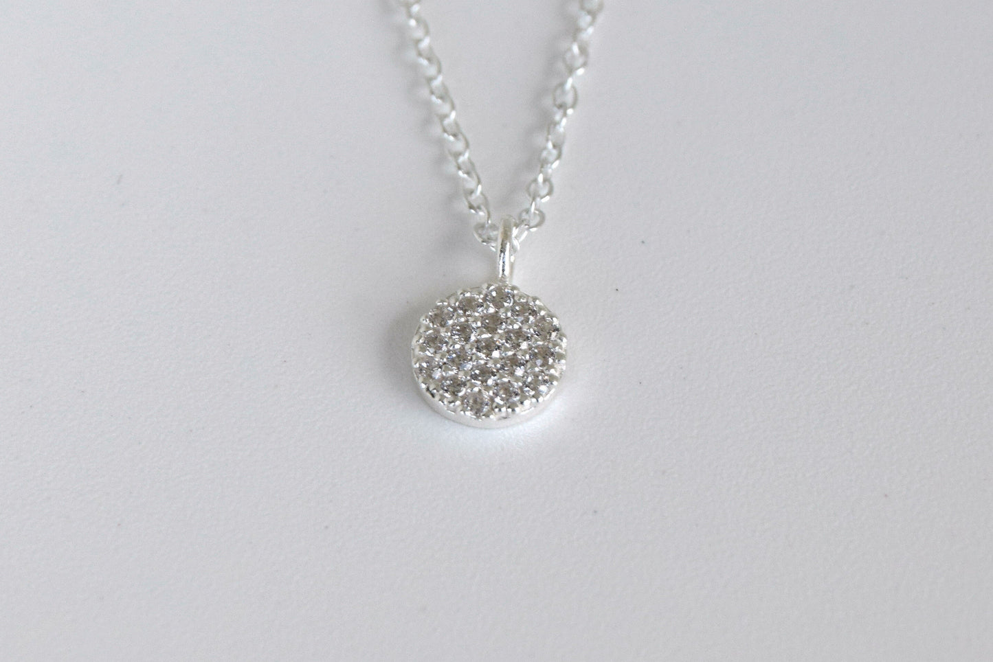 Sterling Silver CZ Disc Necklace