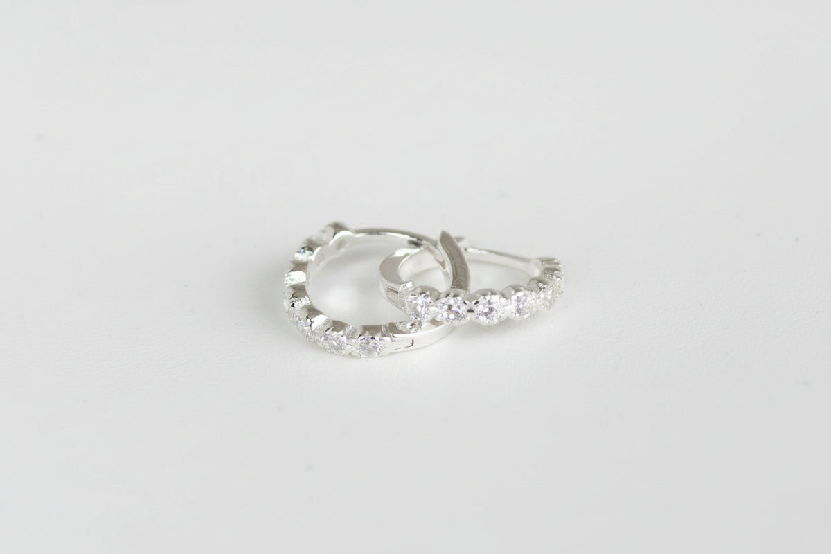 Sterling Silver Huggie Earrings With CZ