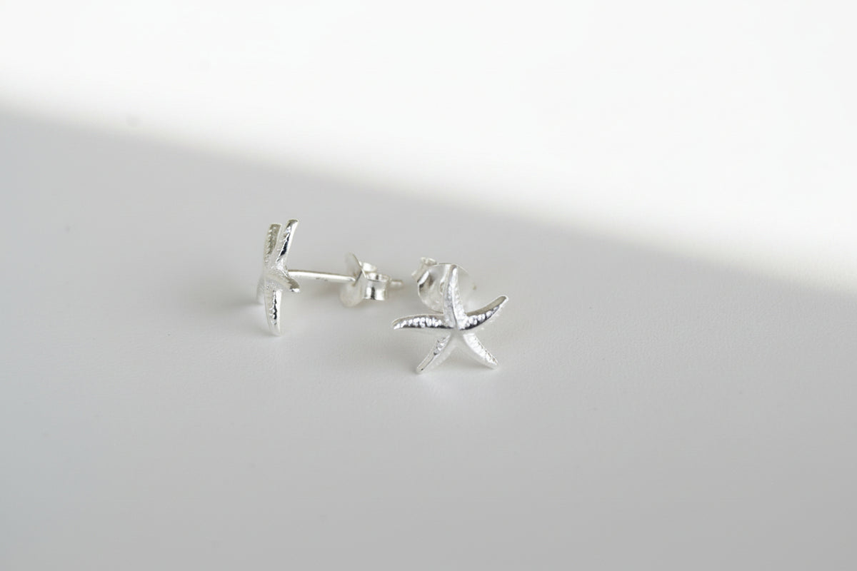 Sterling Silver Textured Starfish Stud Earrings