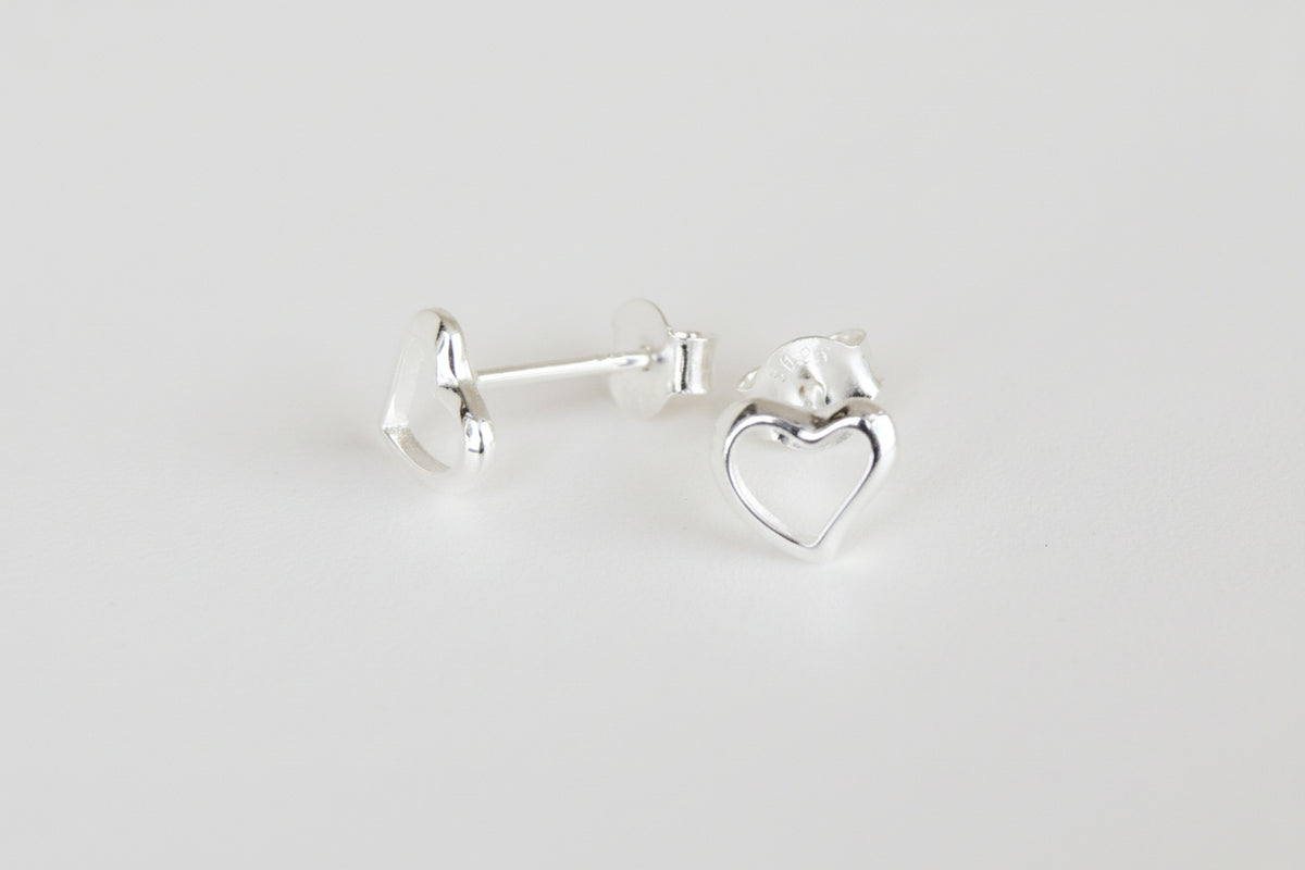 Sterling Silver Open Heart Stud Earrings
