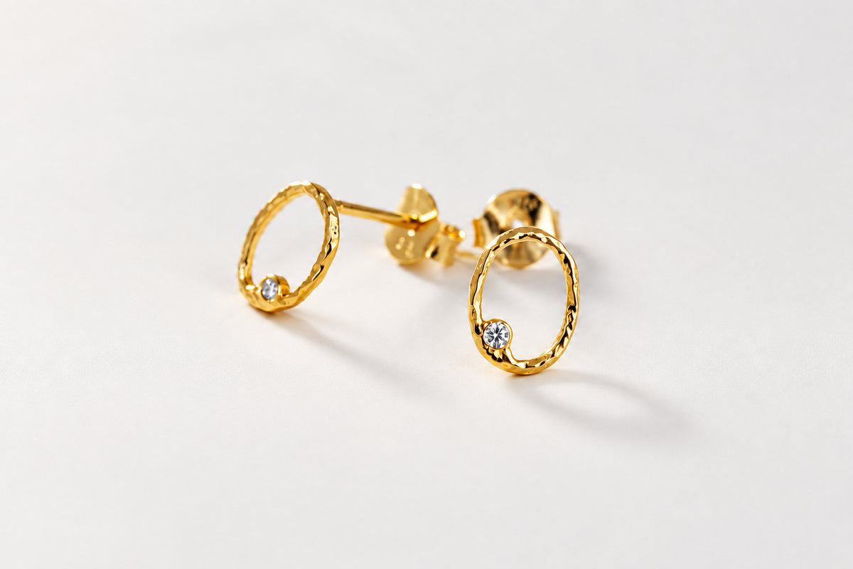 Gold Plated Oval With CZ Stud Earrings