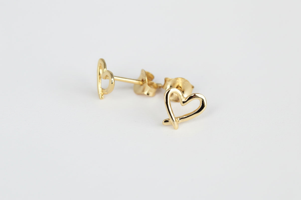 Gold Plated Skew Open Heart Stud Earrings