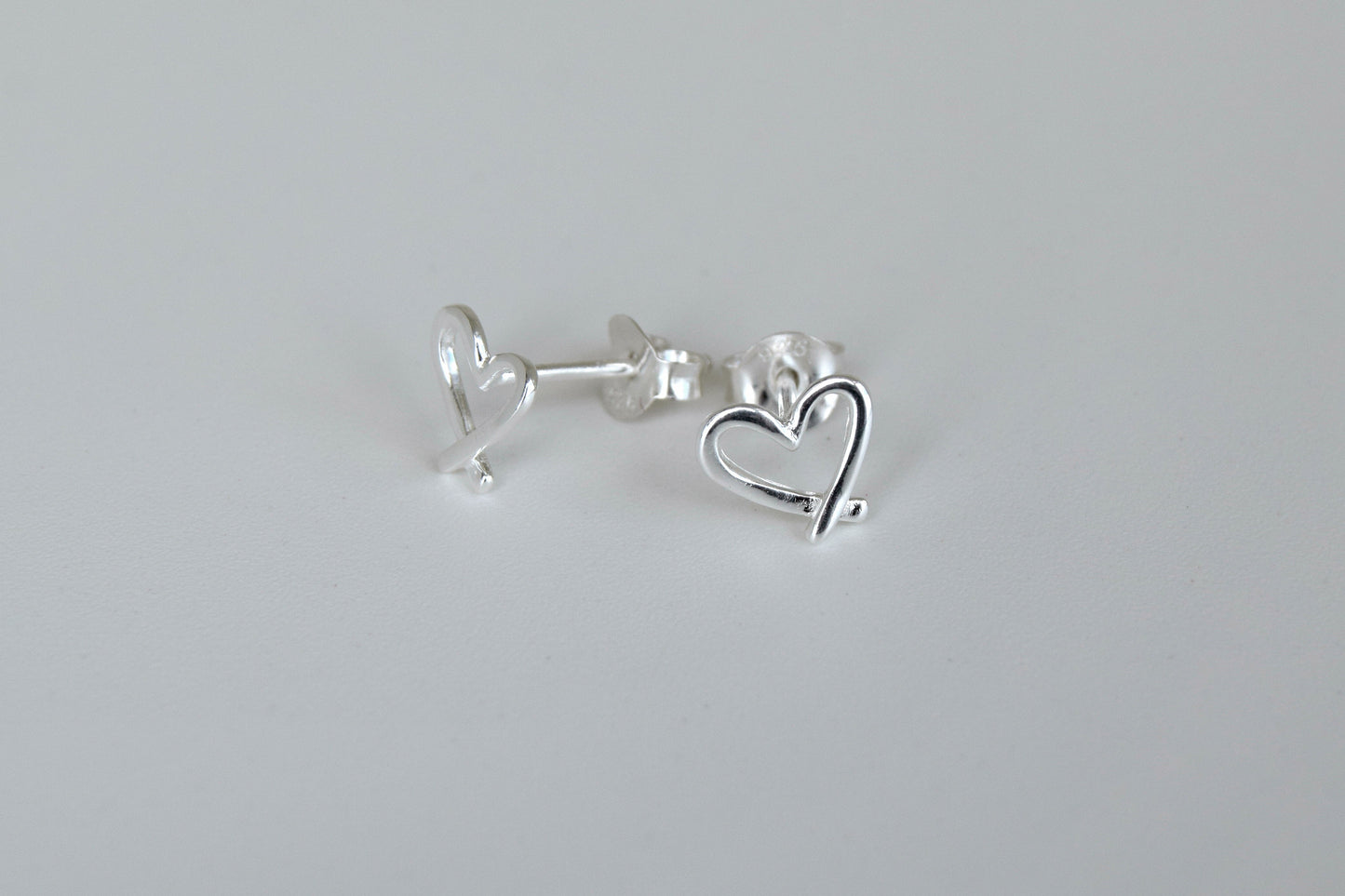 Sterling Silver Skew Open Heart Stud Earrings