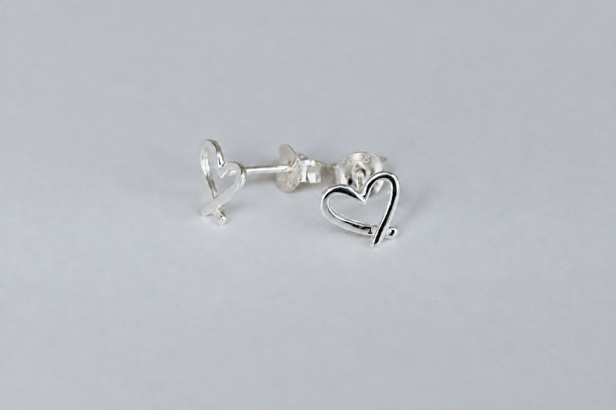 Sterling Silver Skew Open Heart Stud Earrings