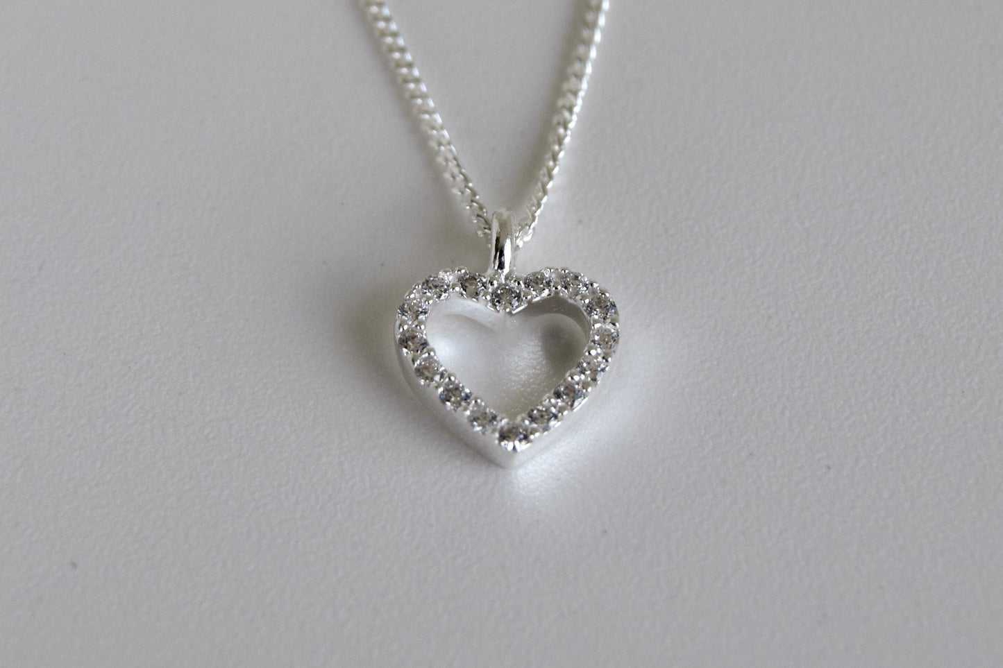 Sterling Silver Bling CZ Open Heart Necklace