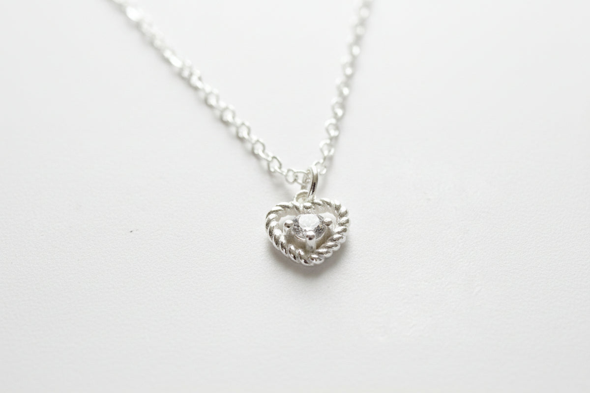 Sterling Silver CZ Wire Heart Necklace