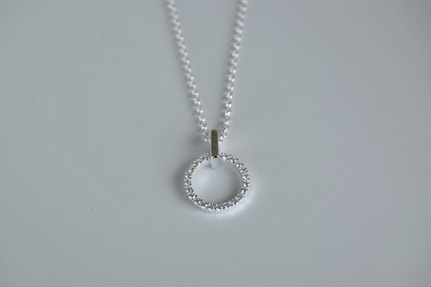 Sterling Silver CZ Circle with Bar Necklace