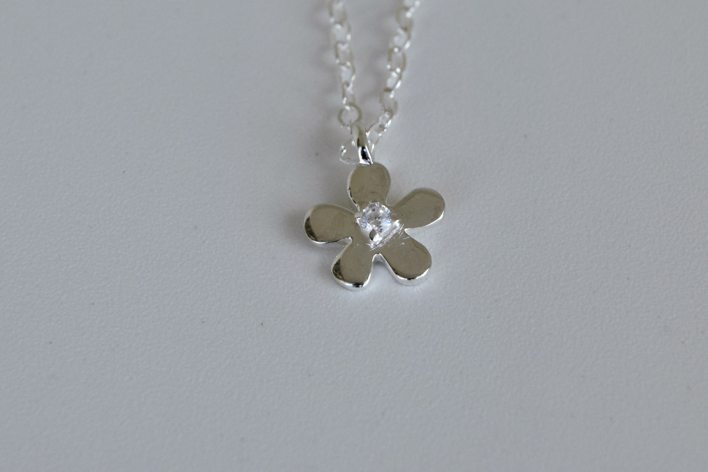 Sterling Silver Flower With CZ Necklace