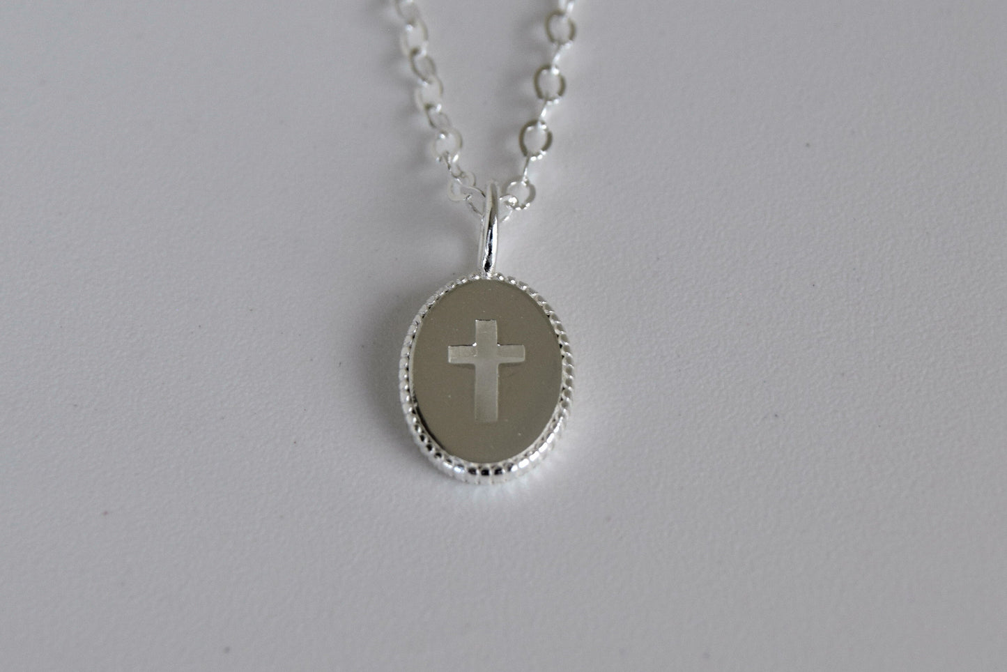 Sterling Silver Open Cross In Disc Necklace