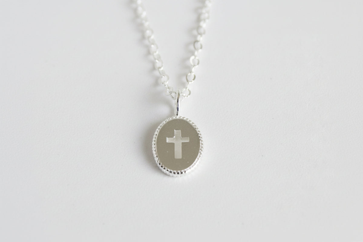 Sterling Silver Open Cross In Disc Necklace
