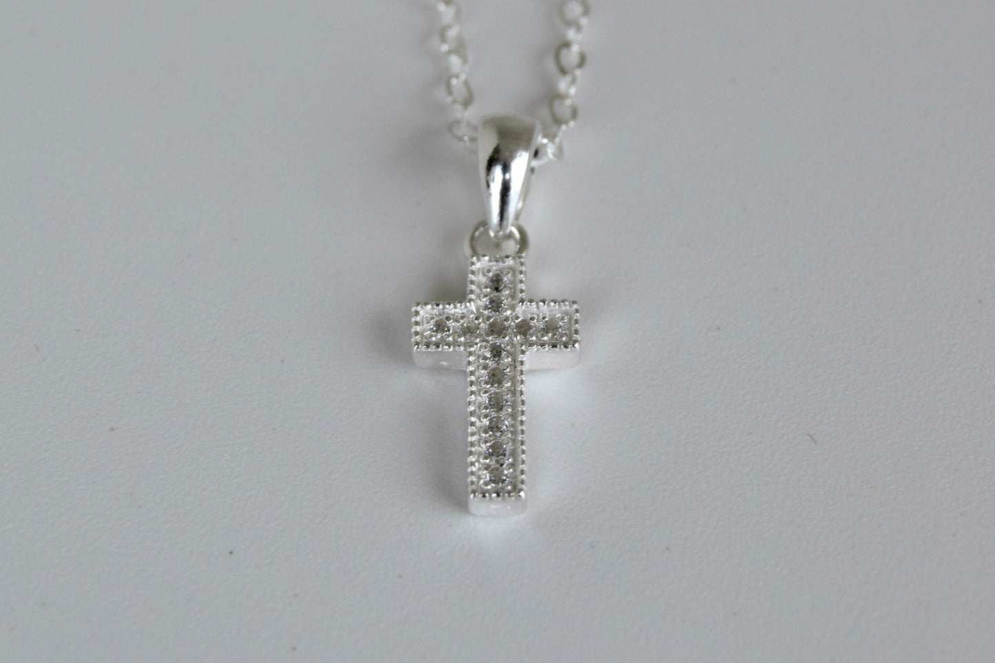 Sterling Silver CZ Cross Necklace