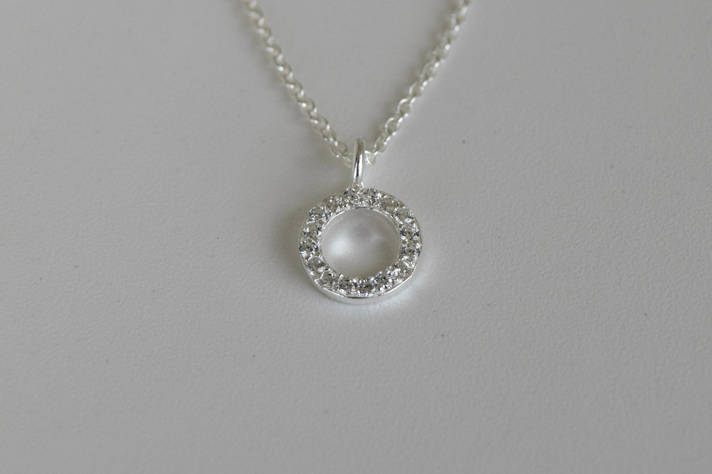 Small Sterling Silver CZ Circle Necklace