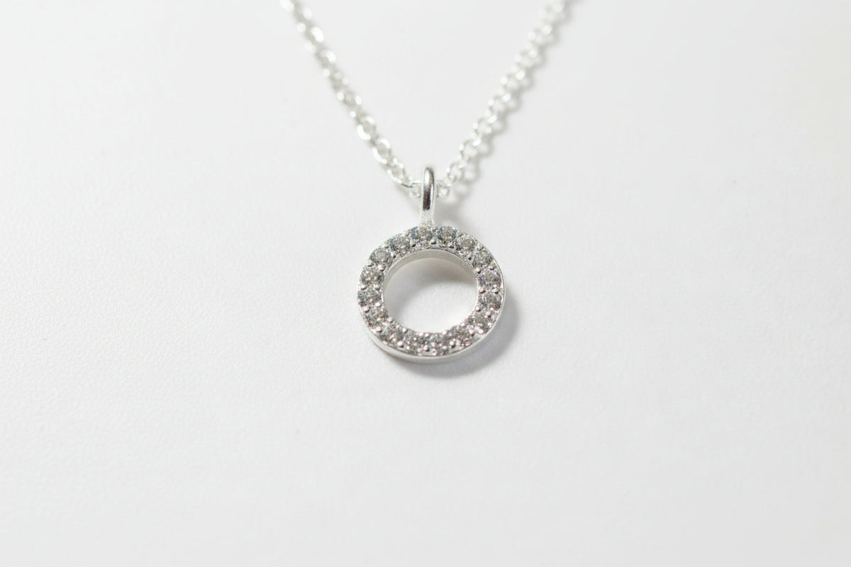 Small Sterling Silver CZ Circle Necklace