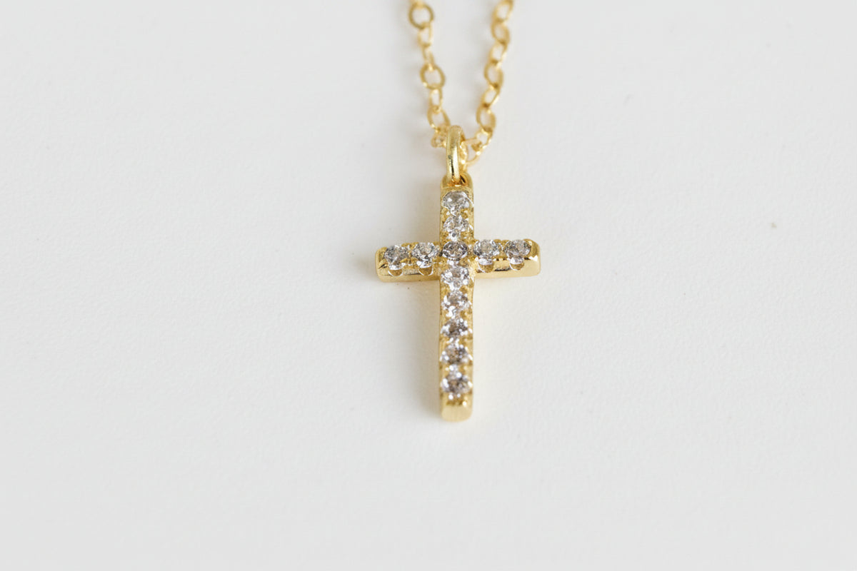 Gold Plated CZ Cross Necklace