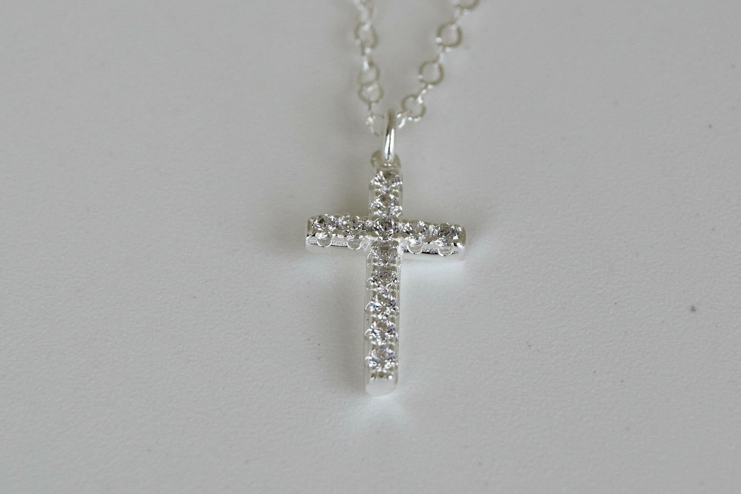 Sterling-Silver Long CZ Crystal Cross Necklace