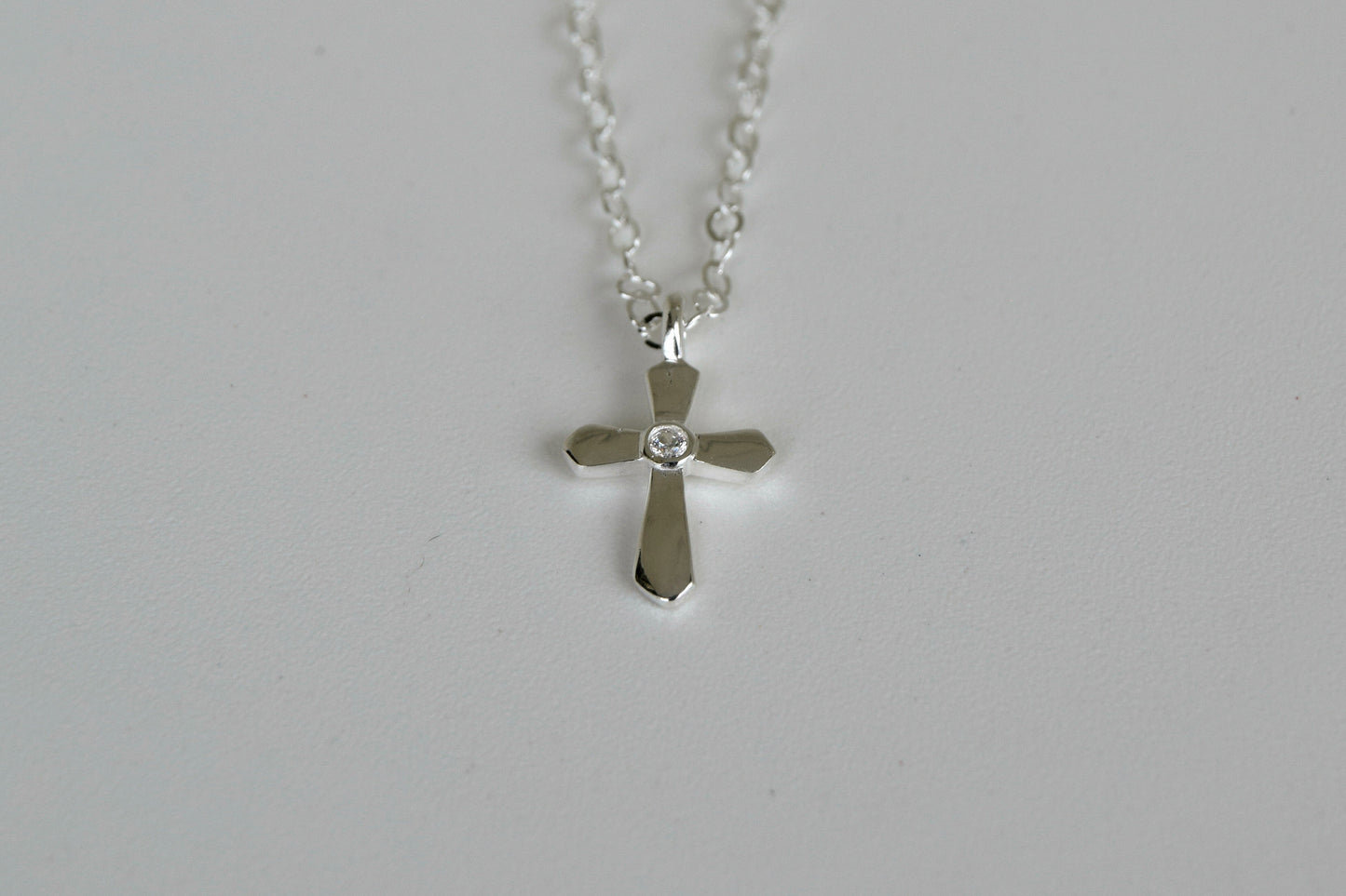 Sterling Silver Cross With CZ Necklace