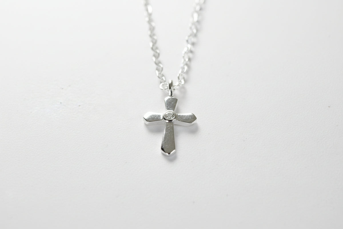 Sterling Silver Cross With CZ Necklace