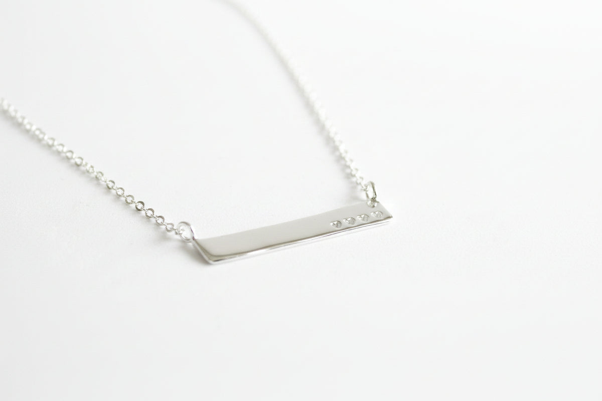 Sterling Silver Bar with Hearts Necklace