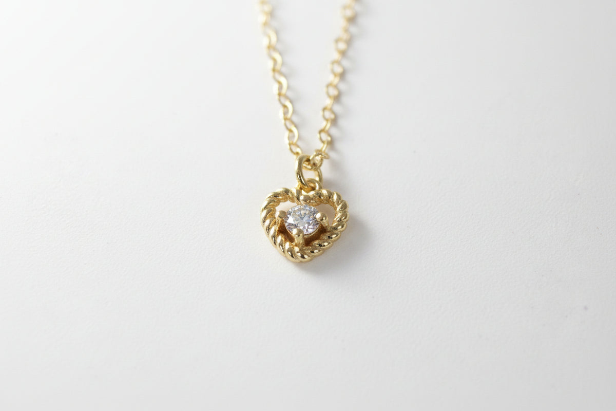 Gold Plated CZ Wire Heart Necklace
