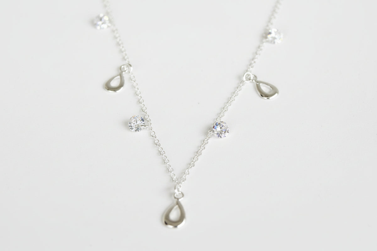 Sterling Silver Multi Teardrops And CZ Necklace