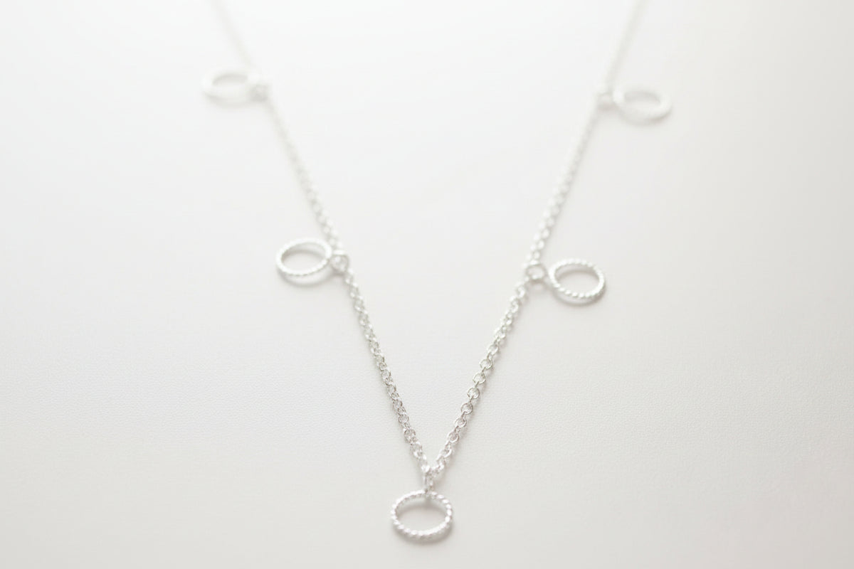 Sterling Silver Multi Small Textured Open Circles Necklace