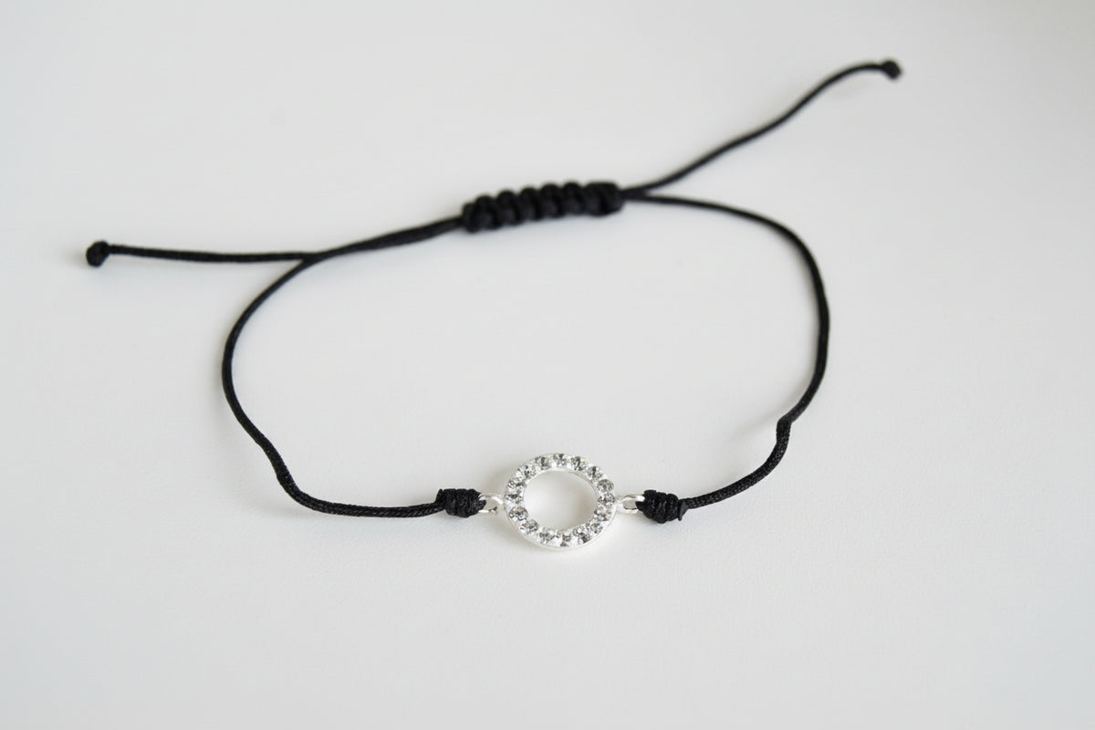 Black Cord With Cz Crystal Circle Bracelet