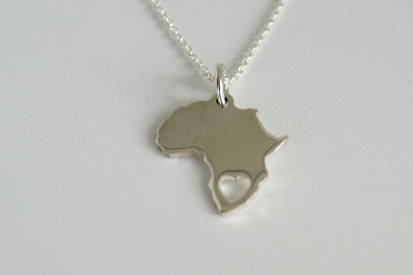 Sterling Silver Big Africa with Heart Necklace