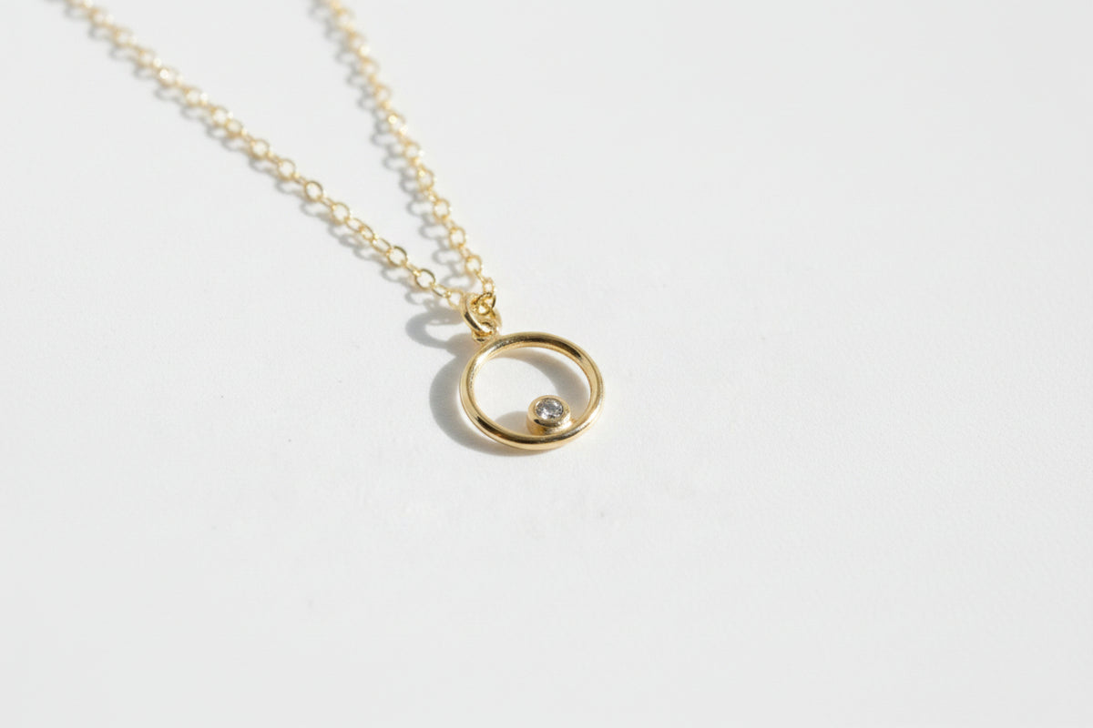 Gold Plated Circle With CZ Necklace