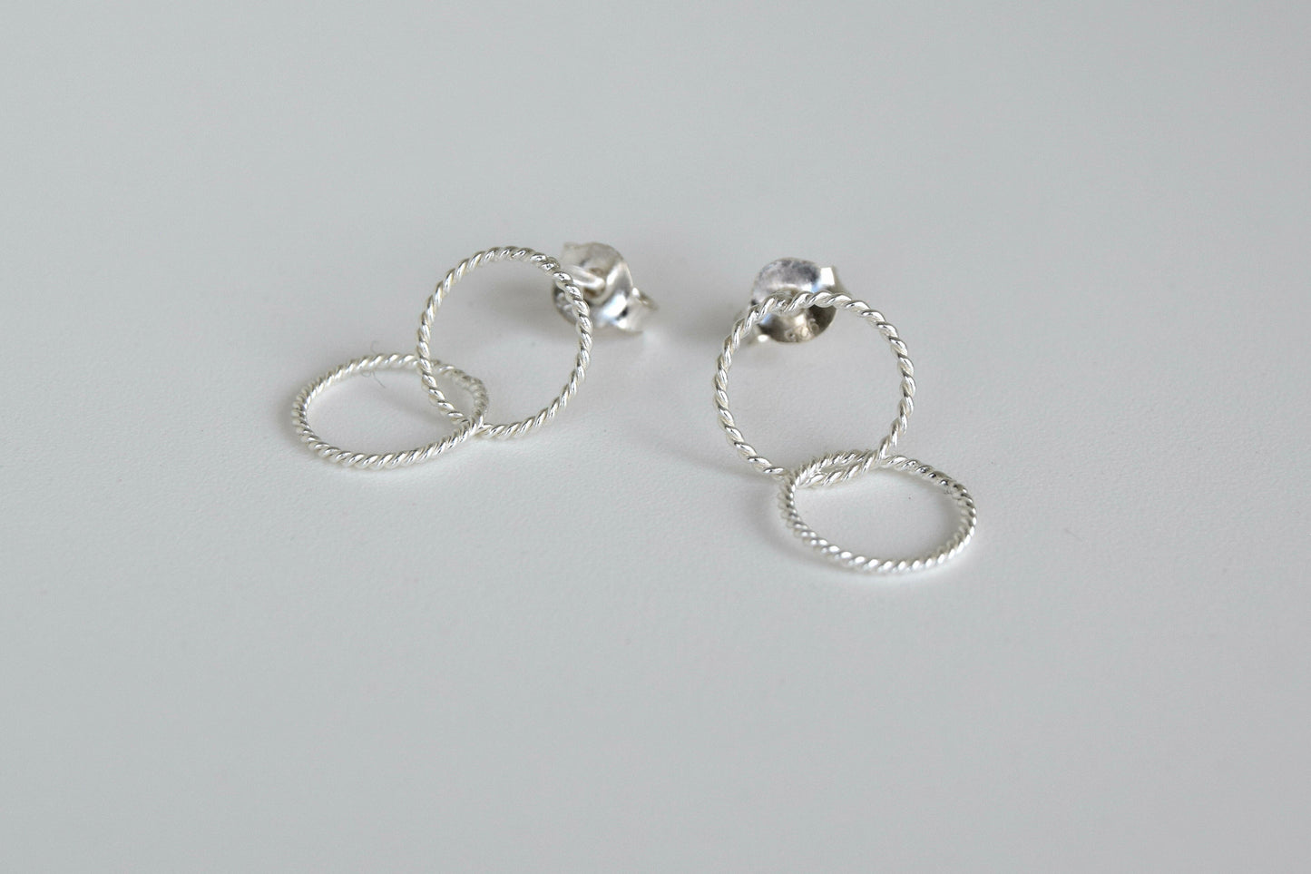Sterling Silver Dangling Double Rope Circle Stud Earrings