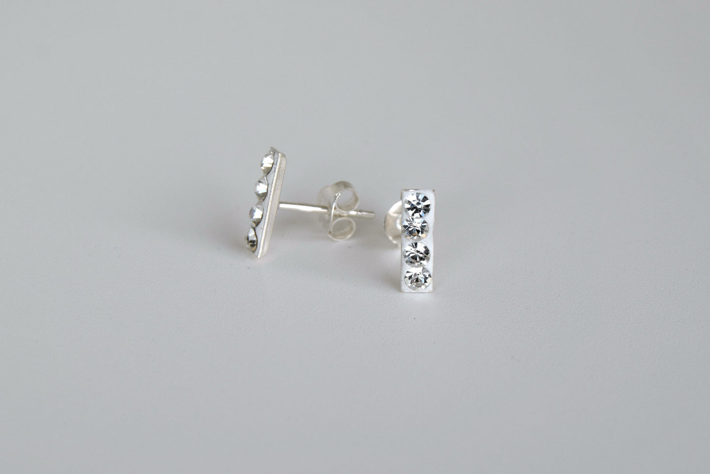 Sterling Silver CZ Bar Stud Earrings