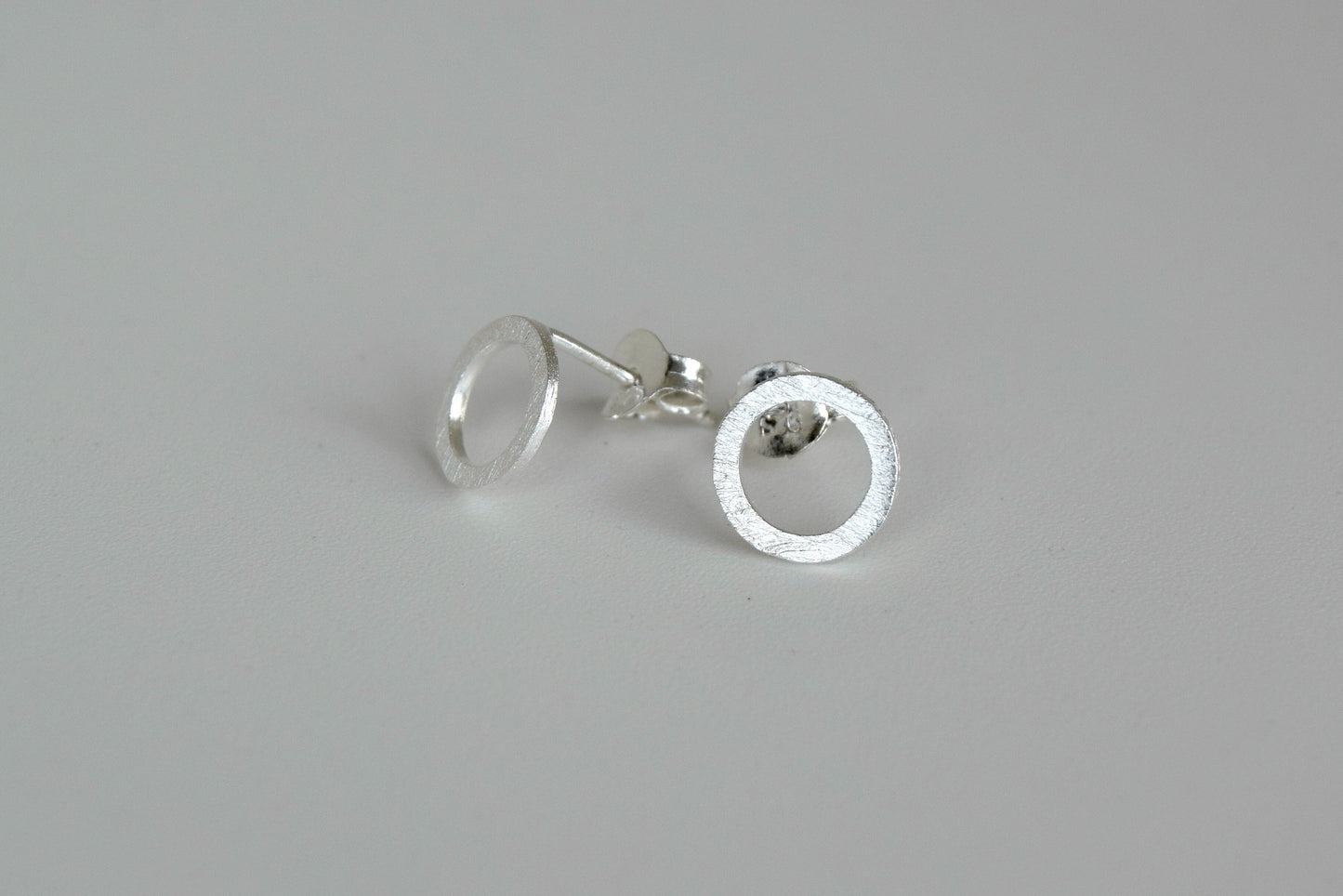 Sterling Silver Brushed Open Circle Stud Earrings