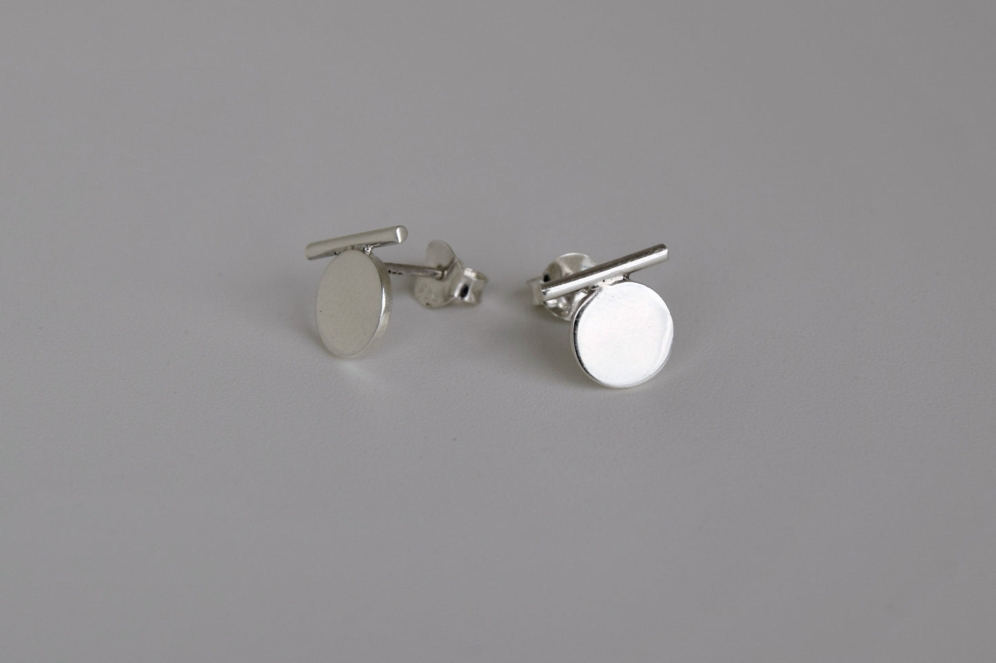 Sterling Silver Circle With Bar Stud Earrings