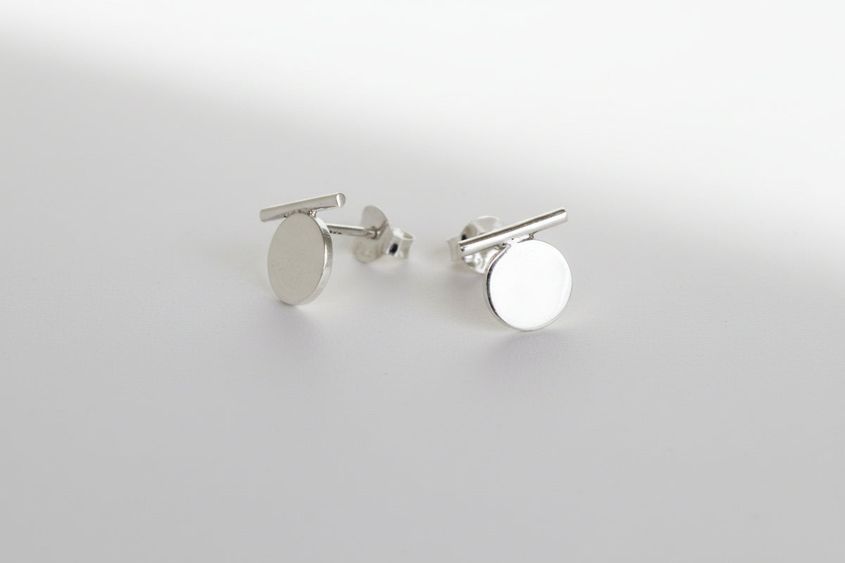 Sterling Silver Circle With Bar Stud Earrings