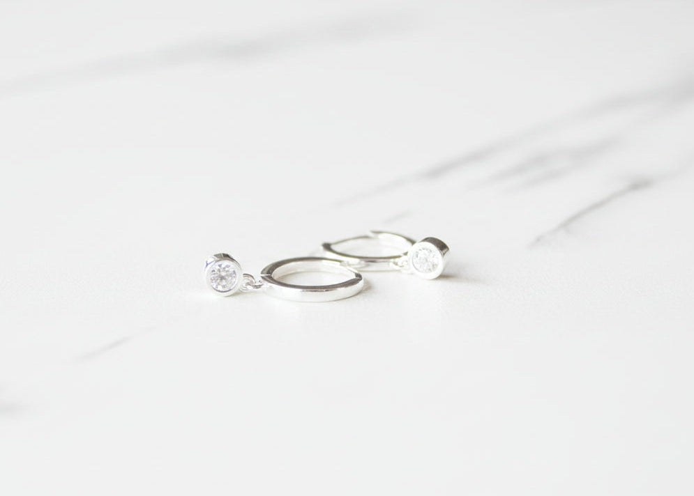 Sterling Silver CZ Huggies Earrings