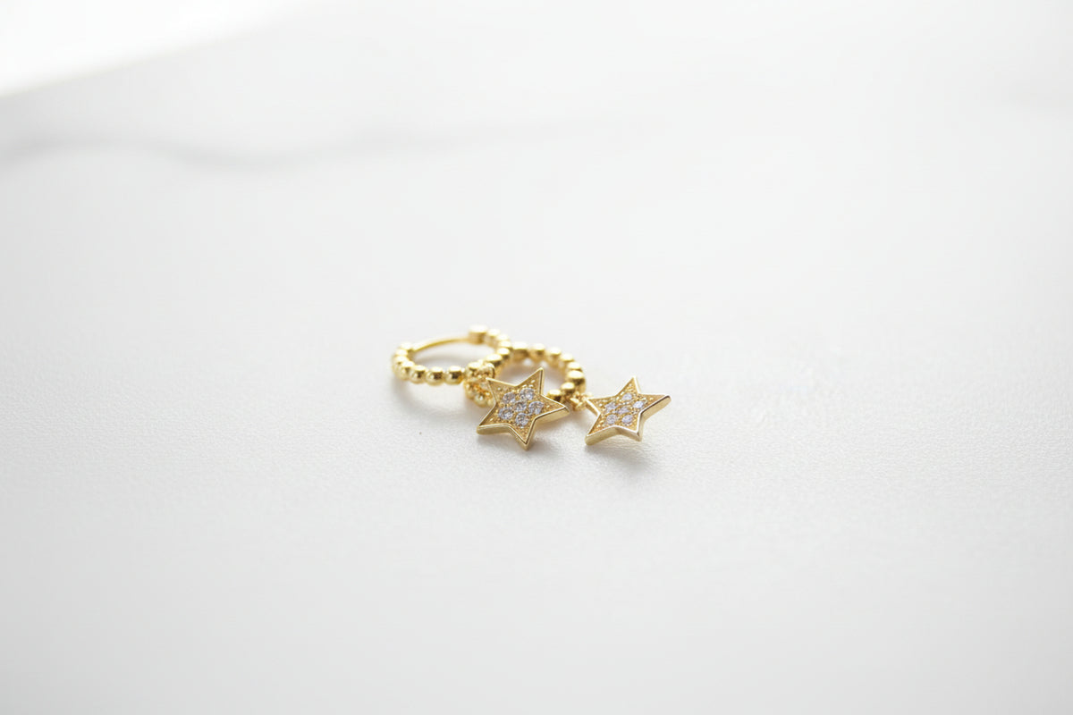 Gold Plated Huggie Earrings with CZ Star Pendant