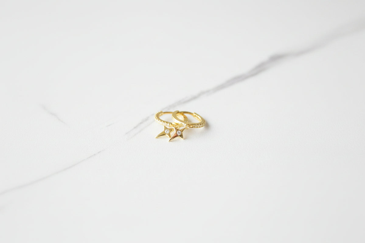 Gold Plated CZ Huggie Earrings With Cross Pendant