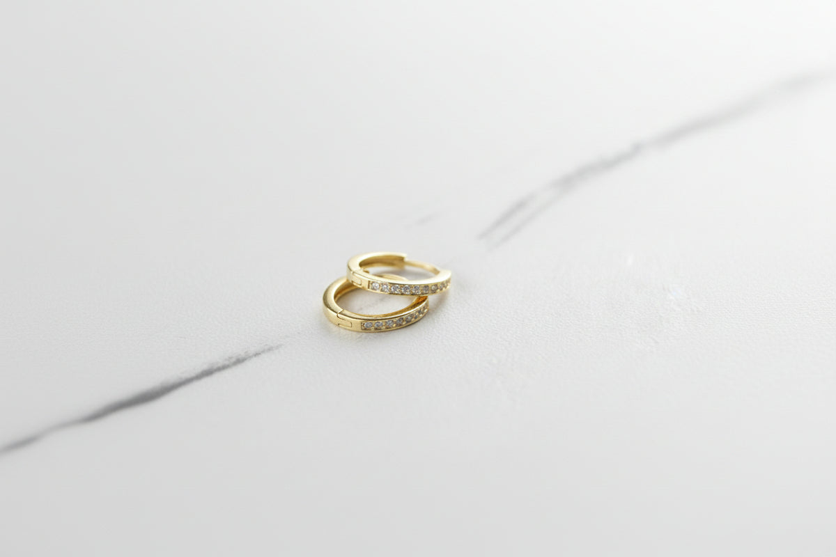 Gold Plated Huggie Earrings with CZ