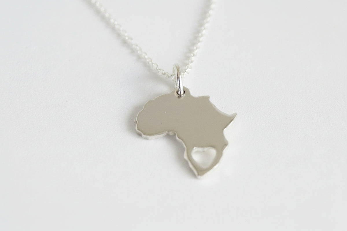 Sterling Silver Big Africa with Heart Necklace