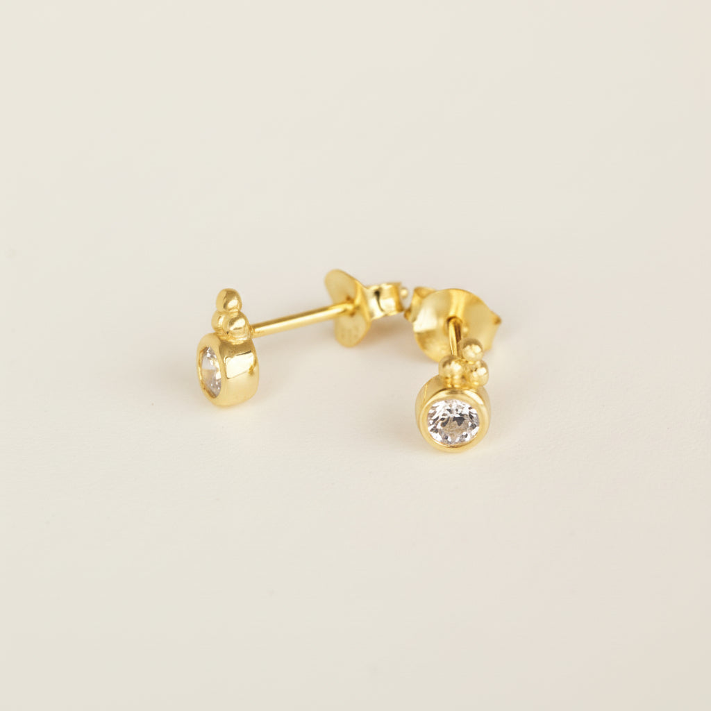 Gold Plated CZ With Balls Stud Earrings