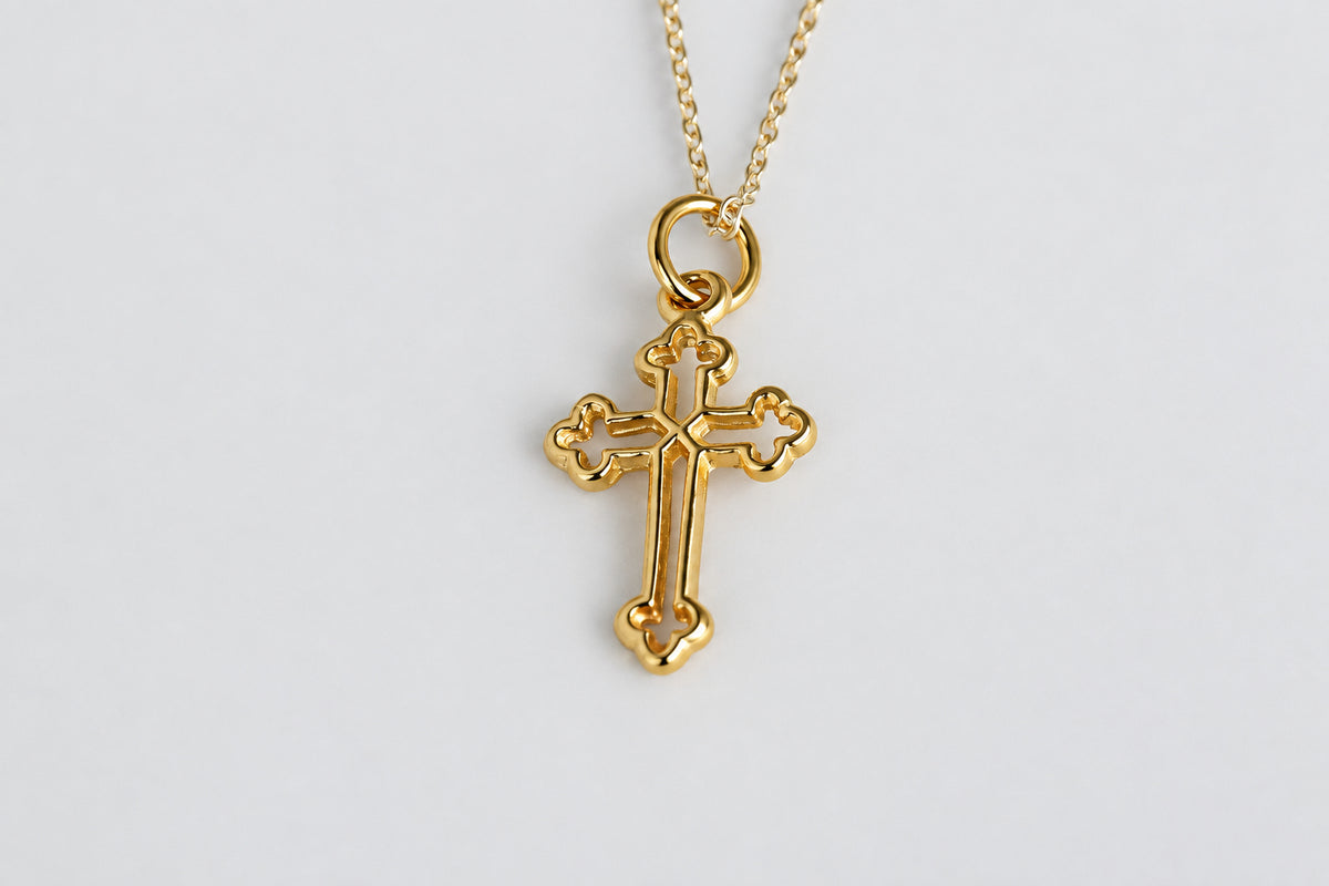 Gold Plated Gothic Open Cross Necklace