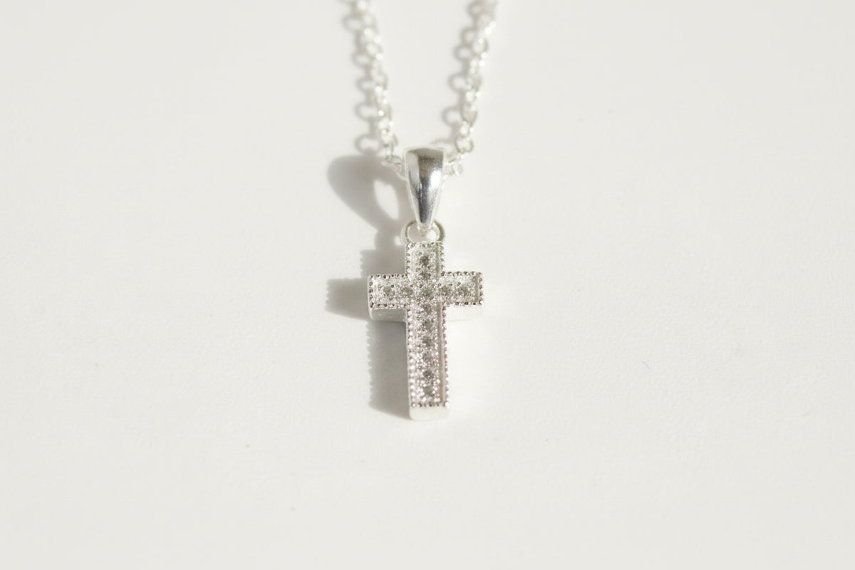 Sterling Silver CZ Cross Necklace