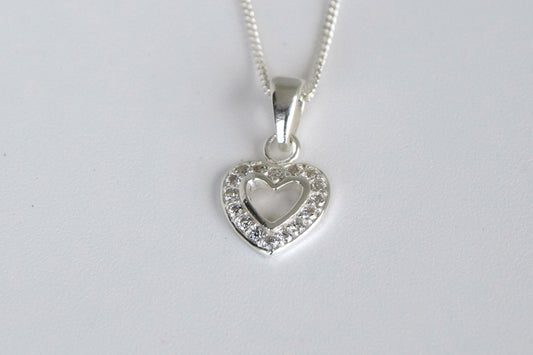 Sterling Silver Cluster CZ Heart Necklace