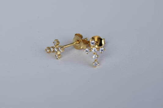 Gold Plated Small CZ Cross Stud Earrings