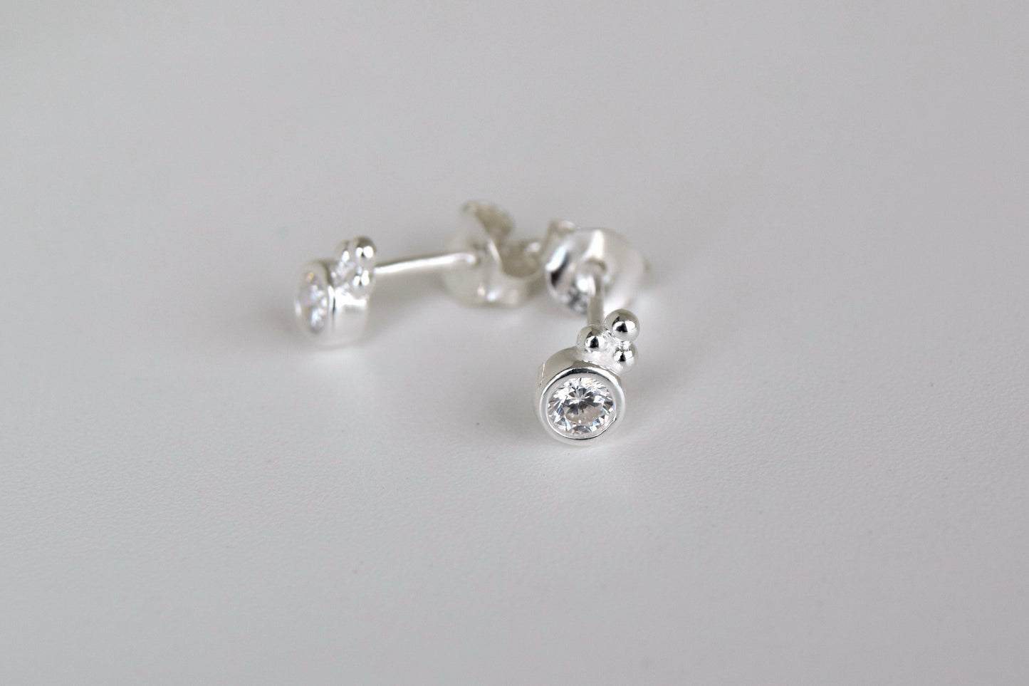 Sterling Silver CZ With Ball Stud Earrings