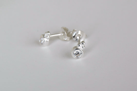 Sterling Silver CZ With Ball Stud Earrings