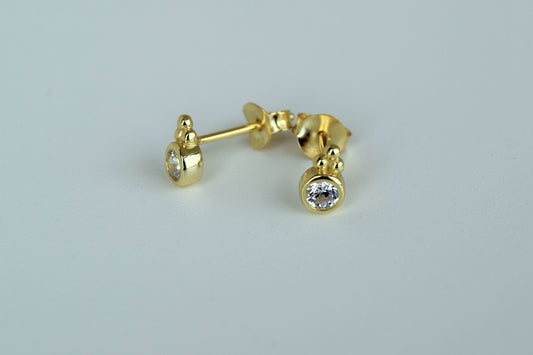 Gold Plated CZ With Balls Stud Earrings