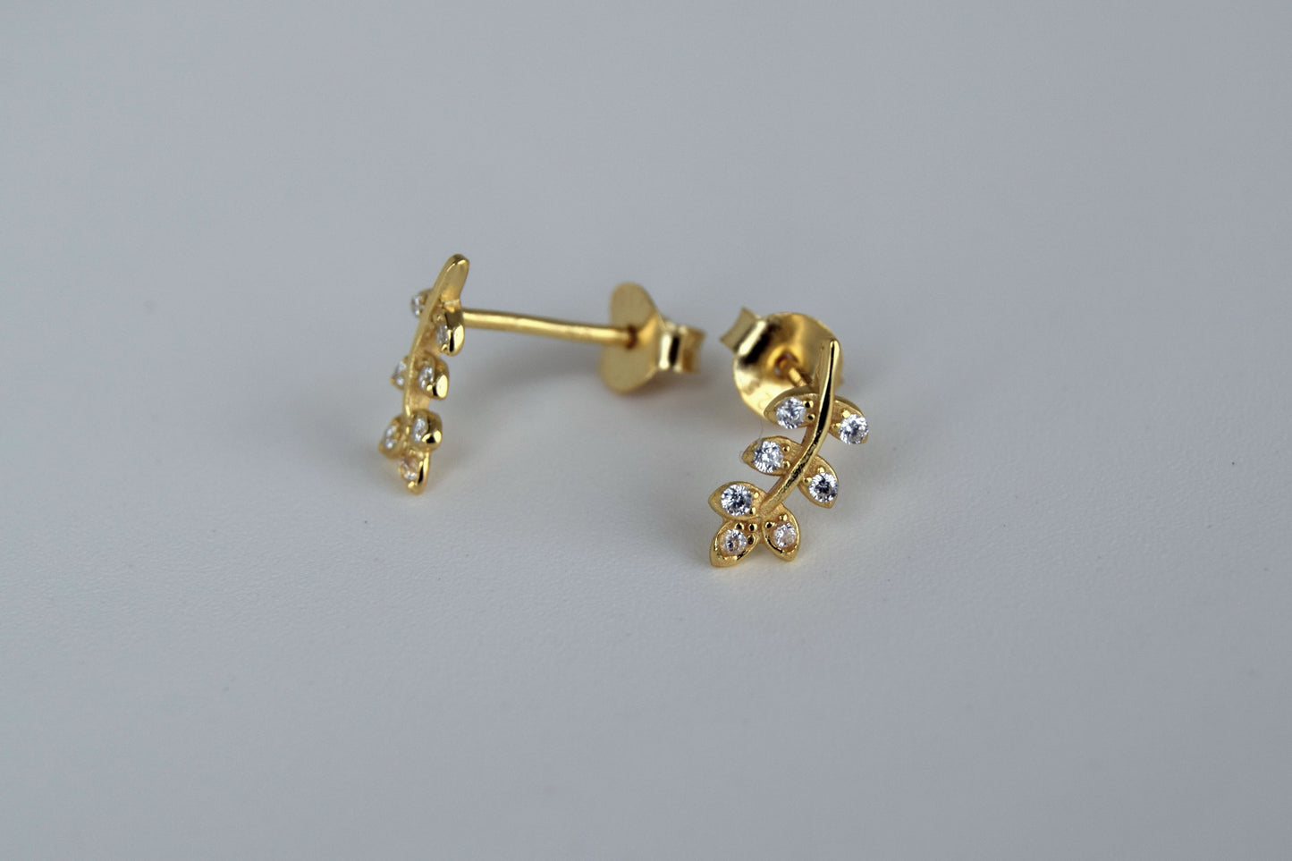 Gold Plated CZ Leaf Stud Earrings