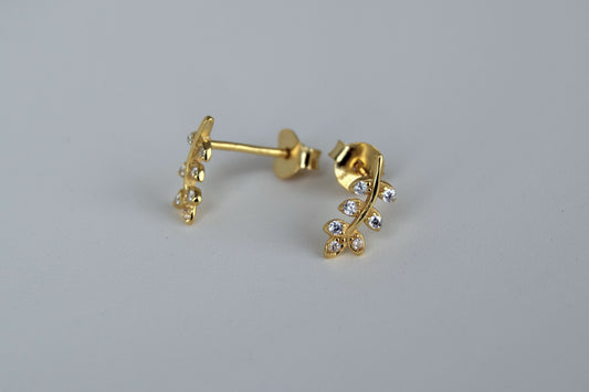 Gold Plated CZ Leaf Stud Earrings